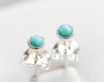 Turquoise stud earrings, December Birthstone, 3mm or 5mm, sterling silver or 14k gold filled