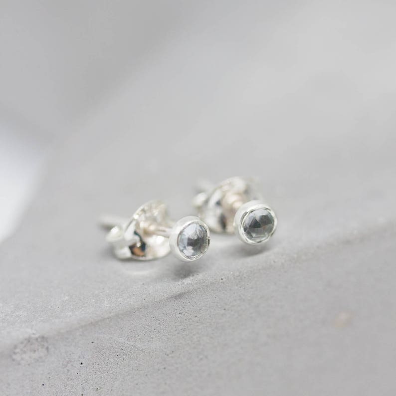 Aquamarine stud earrings, March Birthstone, 3mm or 5mm, sterling silver or 14k gold filled image 8