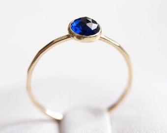 Sapphire ring - skinny stackable ring with Sapphire stone, September birthstone, sterling silver, 9k gold