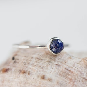 Lapis lazuli ring - skinny silver stackable ring with Lapis lazuli faceted gemstone, sterling silver, 9k gold