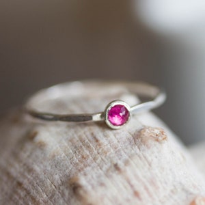 Ruby ring - skinny stackable ring with Ruby stone, July birthstone, sterling silver, solid gold