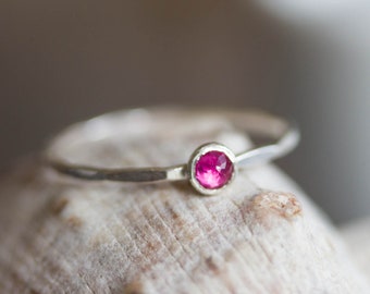 Ruby ring - skinny stackable ring with Ruby stone, July birthstone, sterling silver, 9k gold