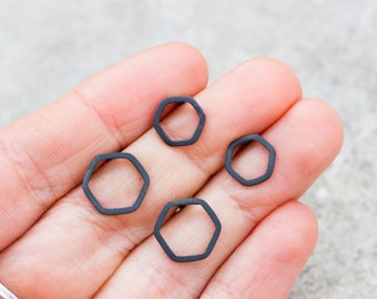 Hexagon studs - Black Sterling silver stud earrings - minimal, simple every day earrings