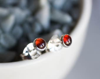 Almandine (red) Garnet stud earrings, minimalist dainty studs, January birthstone, sterling silver, 14k gold filled