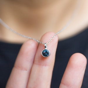 London blue topaz necklace - delicate minimalistic necklace with 5mm faceted London blue topaz, December birthstone