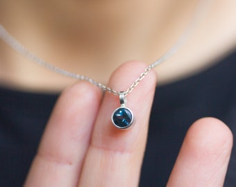 London blue topaz necklace - delicate minimalistic necklace with 5mm faceted London blue topaz, December birthstone