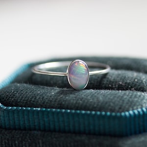 Oval Opal ring - stackable ring, sterling silver