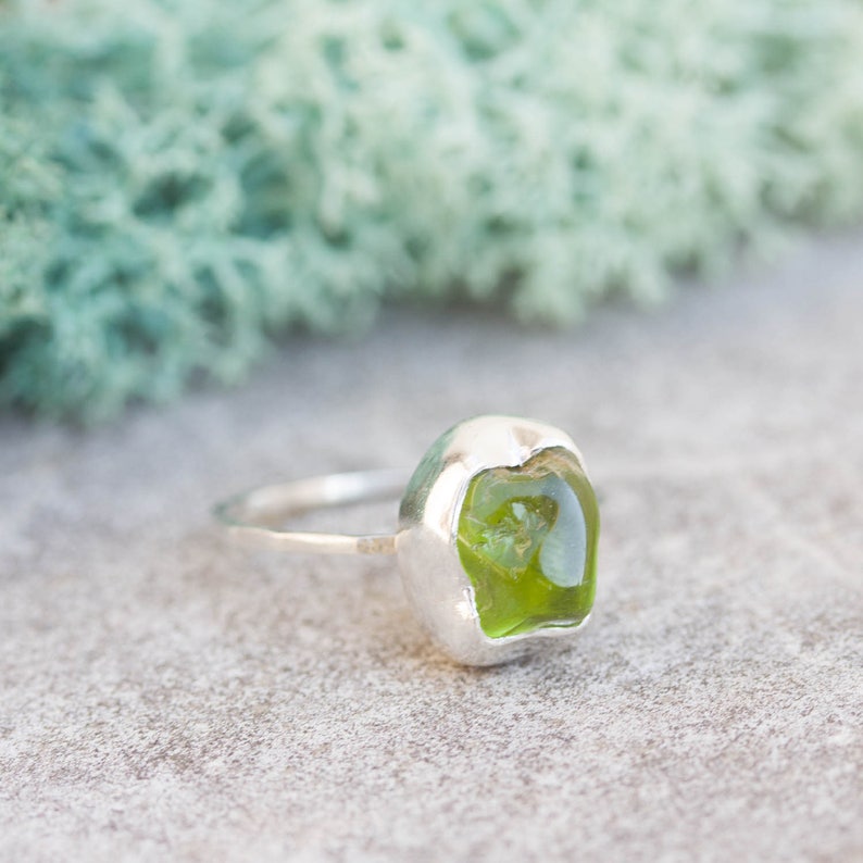 raw peridot ring
