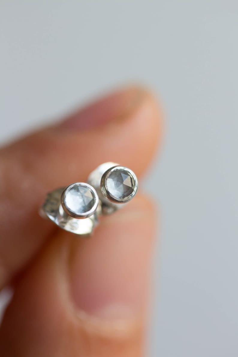 Aquamarine stud earrings, March Birthstone, 3mm or 5mm, sterling silver or 14k gold filled image 7