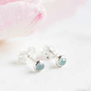 Aquamarine stud earrings, March Birthstone, 3mm or 5mm, sterling silver or 14k gold filled image 4
