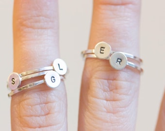 Initial ring with hand stamped capital letter - sterling silver, stackable