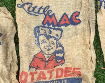 Vintage Mid 1900's Little Mac Brand Potatoes Burlap Bag, Plainview, Texas