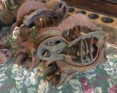 Original Antique CAST IRON Hay Truck Trolley Track Rollers Industrial Pulley Farm Barn Steampunk, see shipping in details