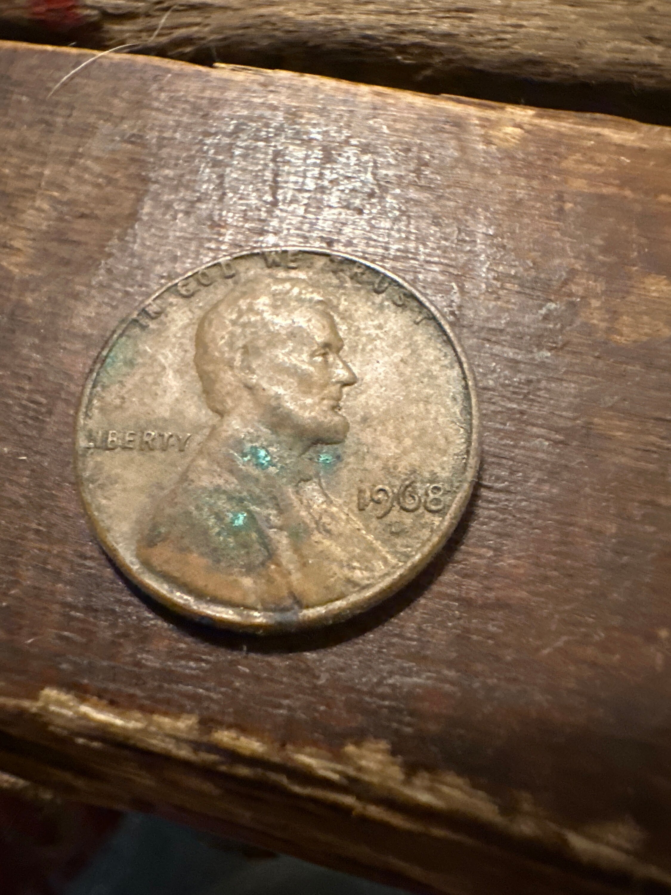 1968 D Lincoln Penny With Error on Top Rim, and 