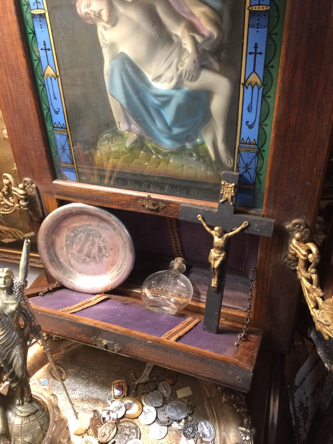 Antique Catholic Last Rites Sick Call oak wall hanging unit Etsy