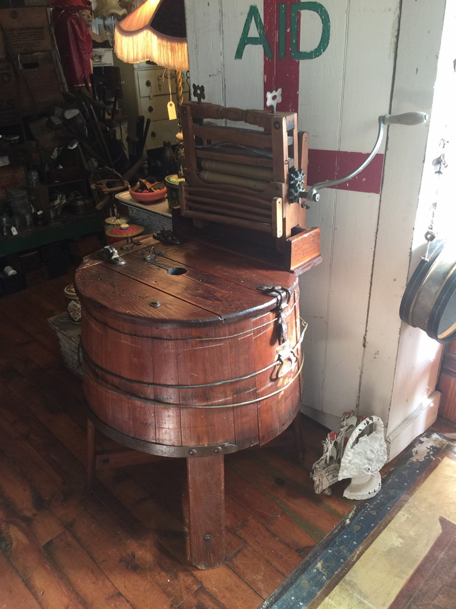 Antique Wooden Barrel Washing Machine With Hand Crank Clothes Etsy