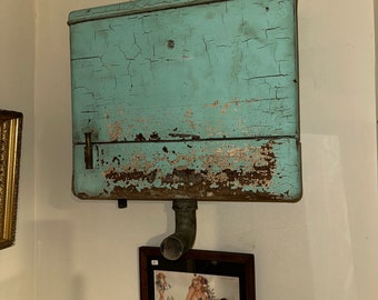 Antique Wall Mounted Wooden Toilet Tank with Lid, Copper Lined, PUSH Flush