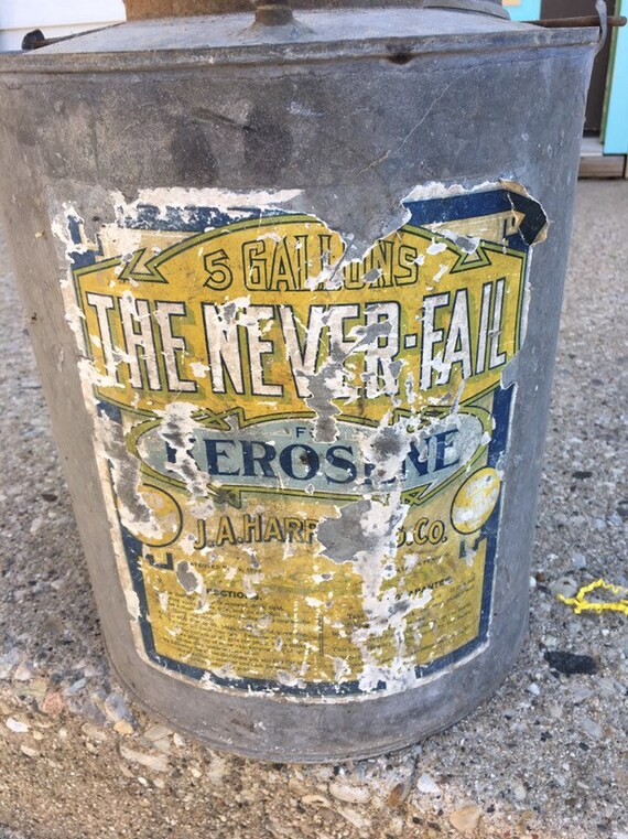 Rare Vintage the Never Fail Gasoline Can, 5 Gallon, J.A. Harps Mfg