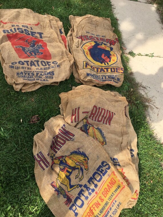 Vintage Mid 1900's Little Mac Brand Potatoes Burlap Bag, Plainview