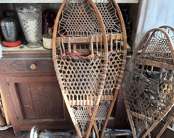 Extra Large Antique Wooden Snowshoes, Great Shape, approx 49” long see shipping details in description area