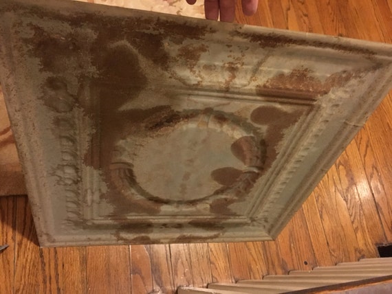 Antique Tin Ceiling Tile Original Tan Paint Measures Approx Etsy