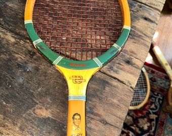 Vintage Wilson Bobby Riggs Golden State Wood Tennis Racquet, w/ Brace and Cover