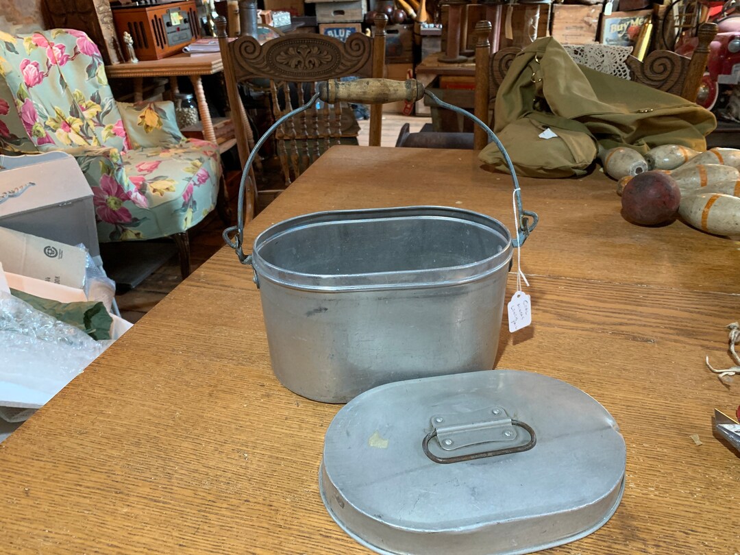 Antique 2 Piece Metal Coal Miners Lunch Box Pail With Handle Etsy