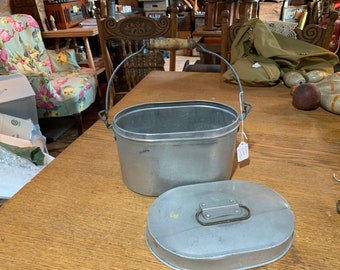 Antique 2 Piece Metal Coal Miners Lunch Box Pail with Handle