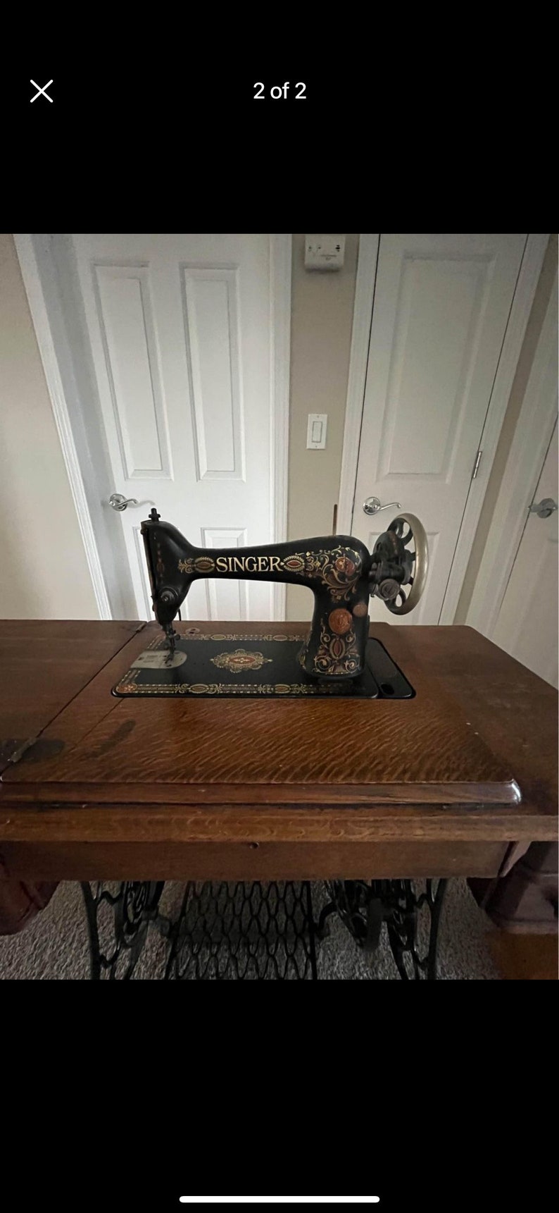 Singer Mfg Co Sewing Machine, table and stand, very solid, Great old time look, Just like grandma used, see shipping info in desc image 2