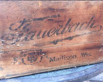 Vintage Wooden Beer Crate W/Lid Fauerbach Brewing Madison Wisconsin Wood Brewery Box Made in USA, Great Addition to your Cave