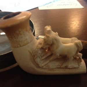 Antique Beautiful Meerschaum Pipe of a pair of Horses image 1