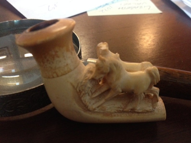 Antique Beautiful Meerschaum Pipe of a pair of Horses image 1