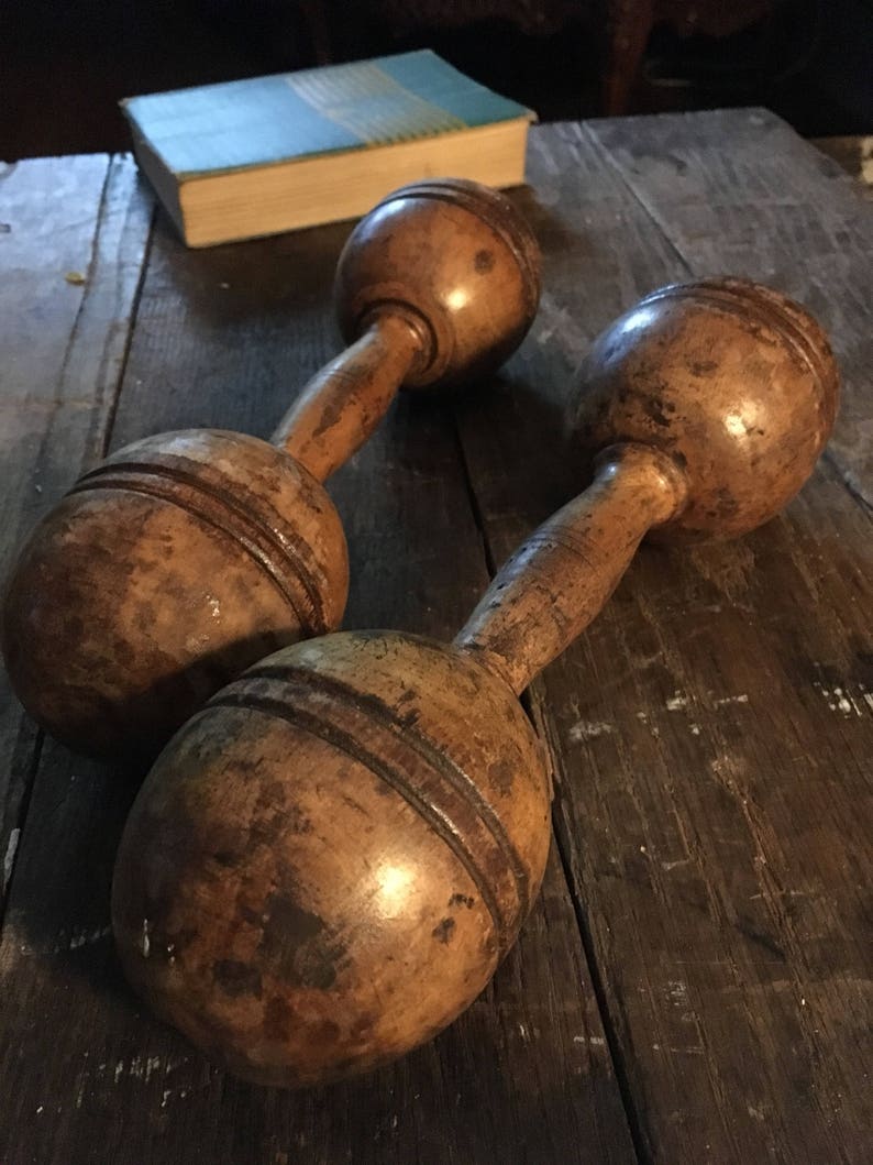 Antique Wood Barbell Set of 2 Original Condition Very Cool Etsy