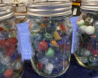 Vintage Jar of Marbles with Mix of Marbles, Various sizes, listing is for one jar only