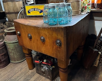 Large Fantastic Butcher Block Island/Stand From Butcher Shop In Chicago , IL, Dates from approx 1905/1910, shipping is extra,see description