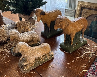 Rare Antique Chalkware Nativity Set Sheep Approx 1920s, Hand Painted, some chips see pics, listing is for one only