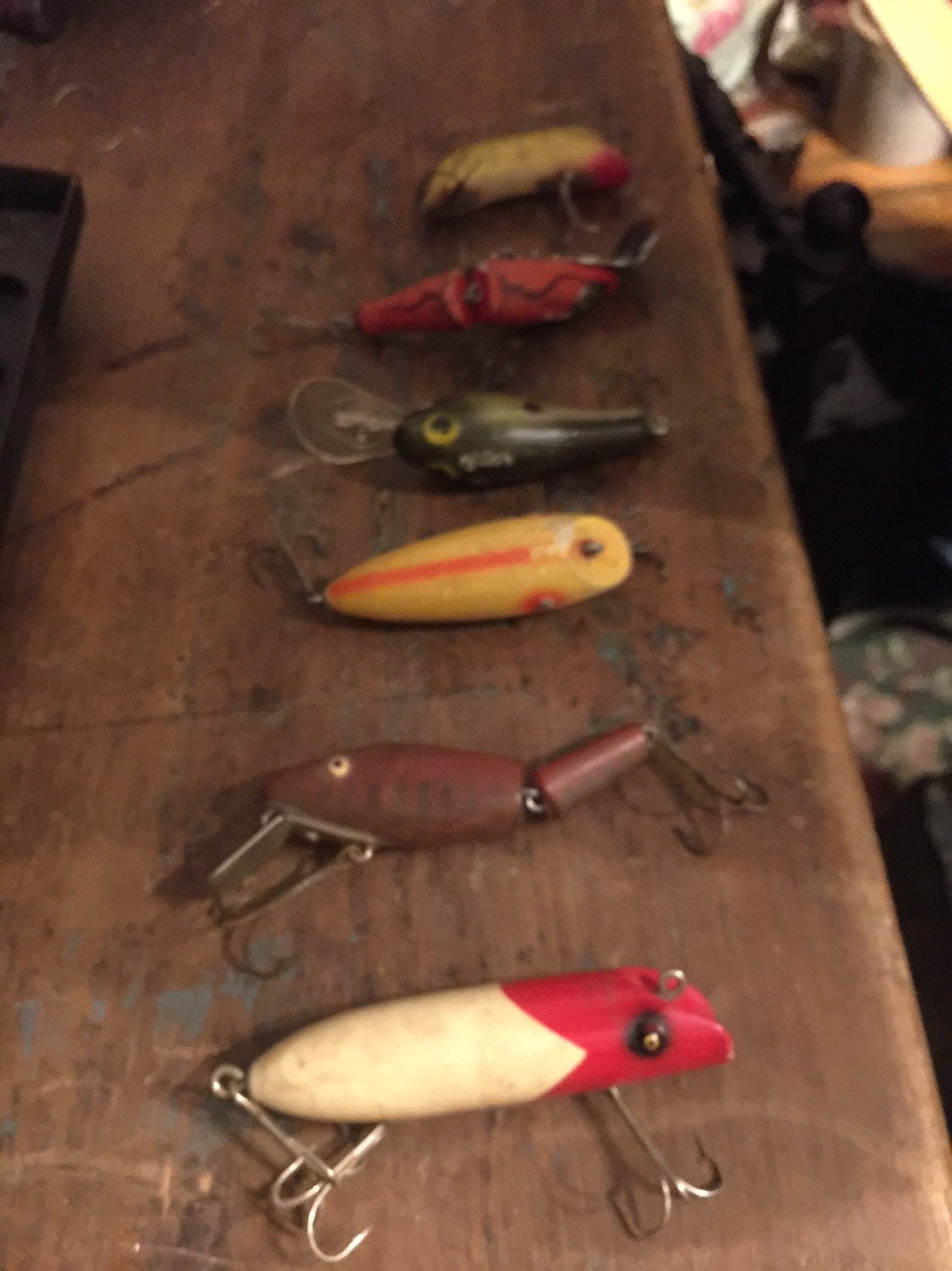 Set of 6 Antique/vintage Fishing Lures, Tackle, Gear