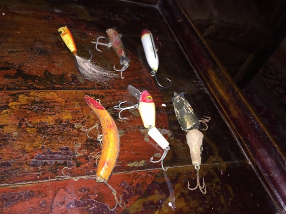 Set of 6 Antique/vintage Fishing Lures, Tackle, Gear, Freshwater,  Saltwater, Fishing, Folk Art, Handmade, Bait, Listing is for Set of Six 