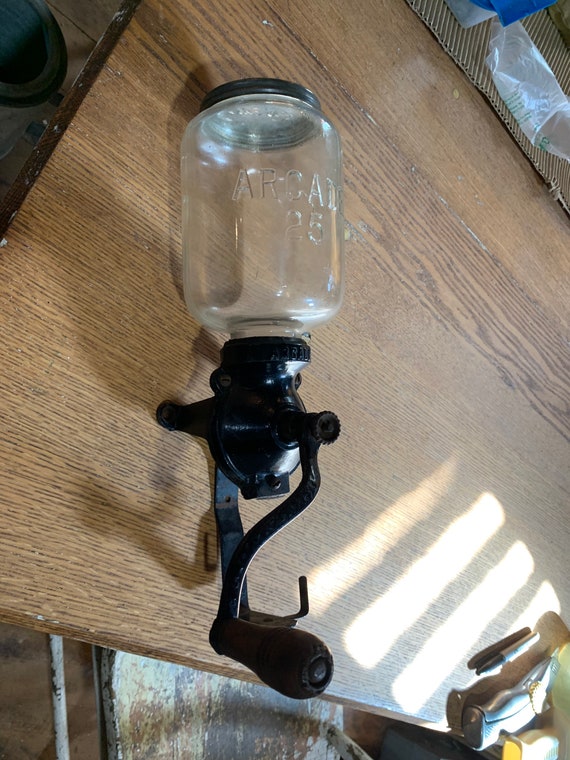 Antique Late 1800 s Early 1900 s Arcade Mfg Co. Crystal Wall Mount Coffee Grinder Model 25 Glass Has Some Small Cracks but Very Solid Etsy Canada