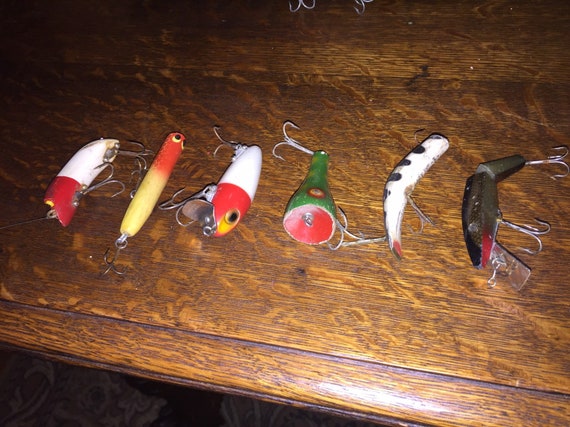 Set of 6 Antique/vintage Fishing Lures, Tackle, Gear, Freshwater, Saltwater,  Fishing, Folk Art, Handmade, Bait, Listing is for Set of Six 