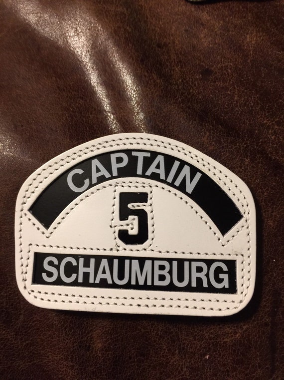 Leather Fireman's Helmit Badge Captain #5, Schaum… - image 1