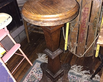 Antique Oak Plant Stand/Table, approximately 29” tall 12” diameter top