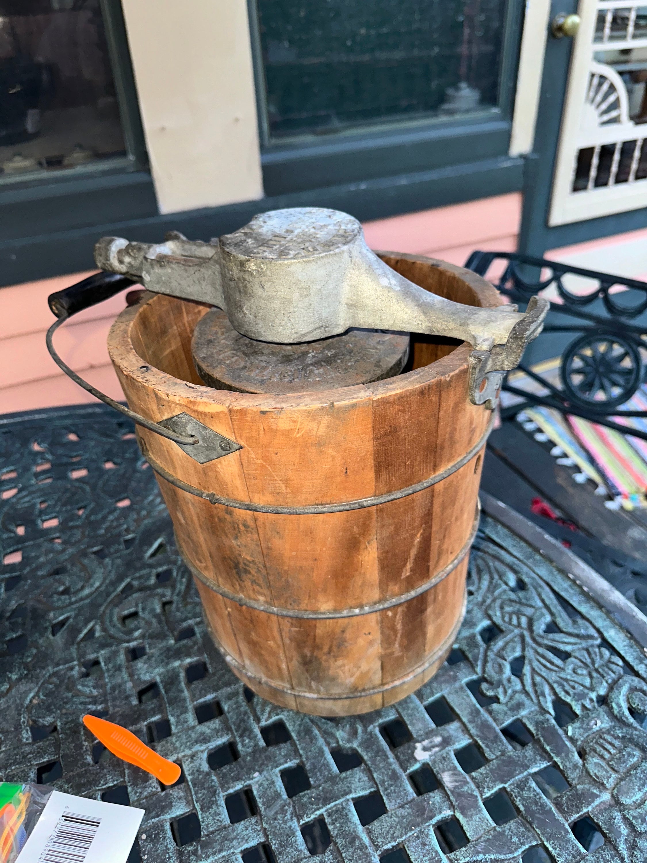 Antique Wooden Hand Crank Shepards 3 Quart Lightning Freezer Ice
