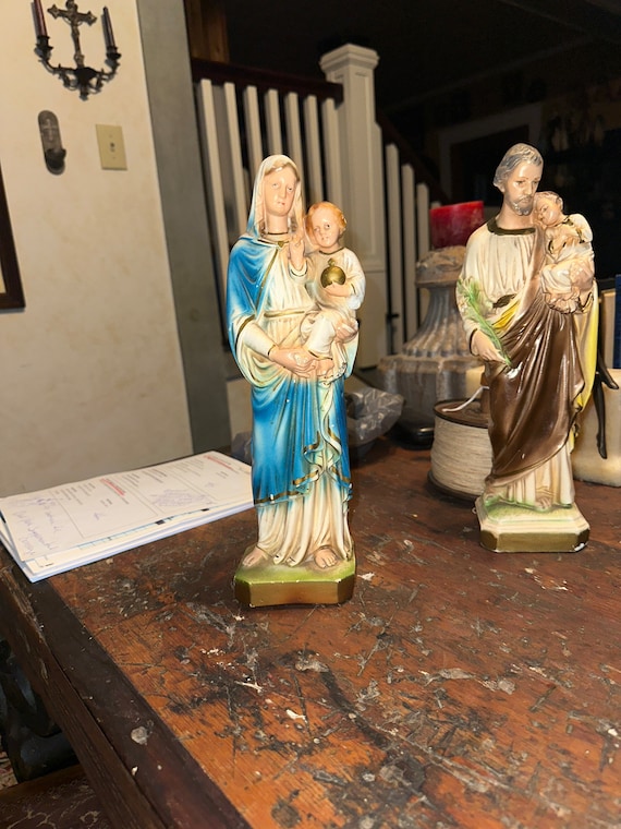 Vintage Religious Statue Chalk-ware Madonna Statue Religious Relic