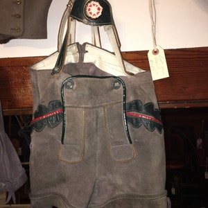 Authentic German Childrens Suede Handcrafted Lederhosen, Antique Suede Lederhosen, Suede Shorts Children, Octoberfest Lederhosen, one pair image 4