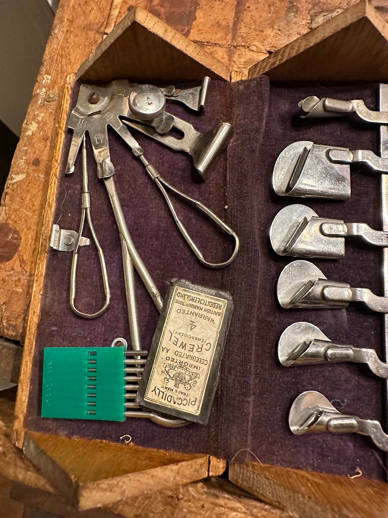 Scissors Redditch Antique Singer Puzzle Box Assorted Attachments and Bobbin Accessory Kit ...