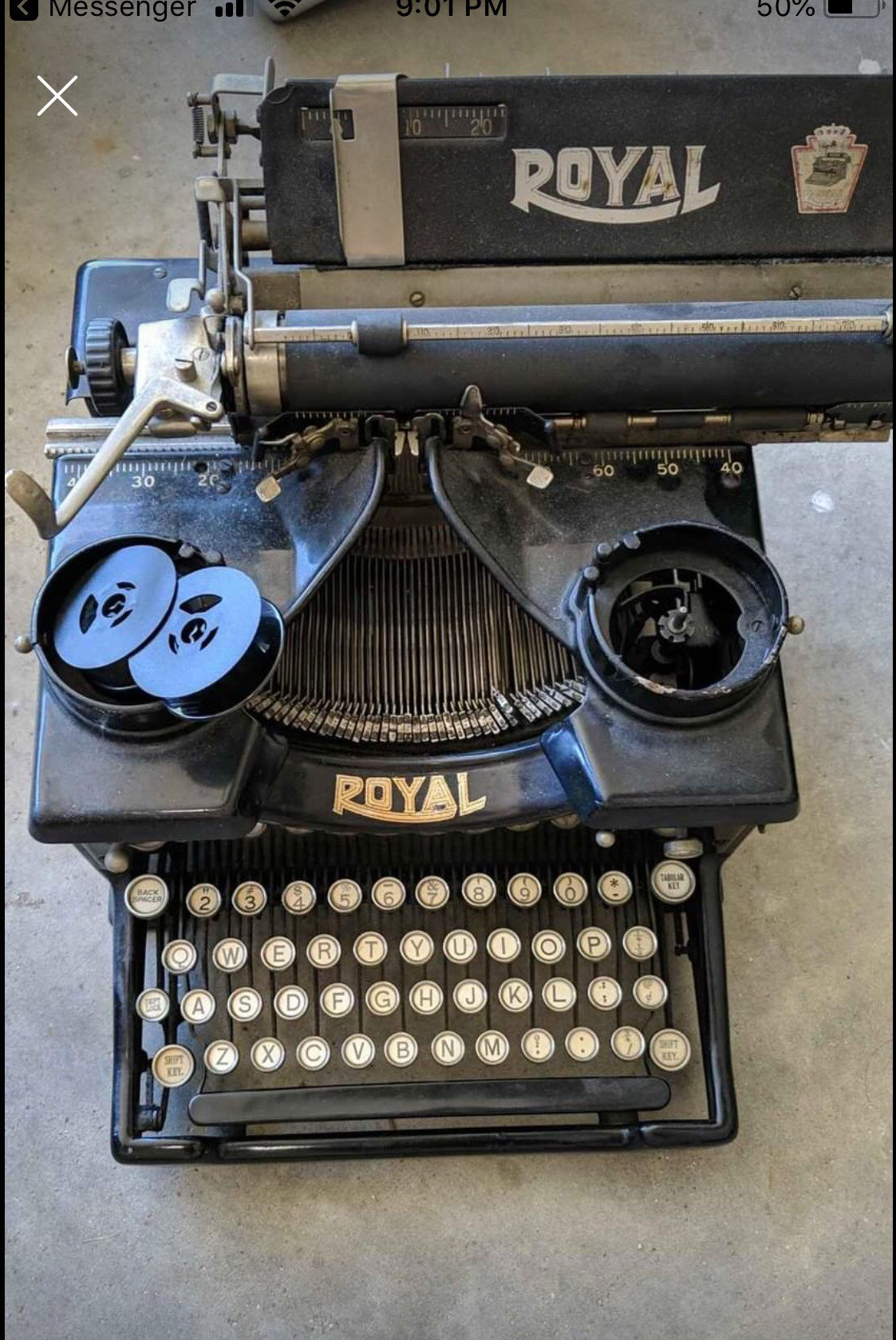 Antique 1930's Royal Typewriter Number 10, Needs Work, White