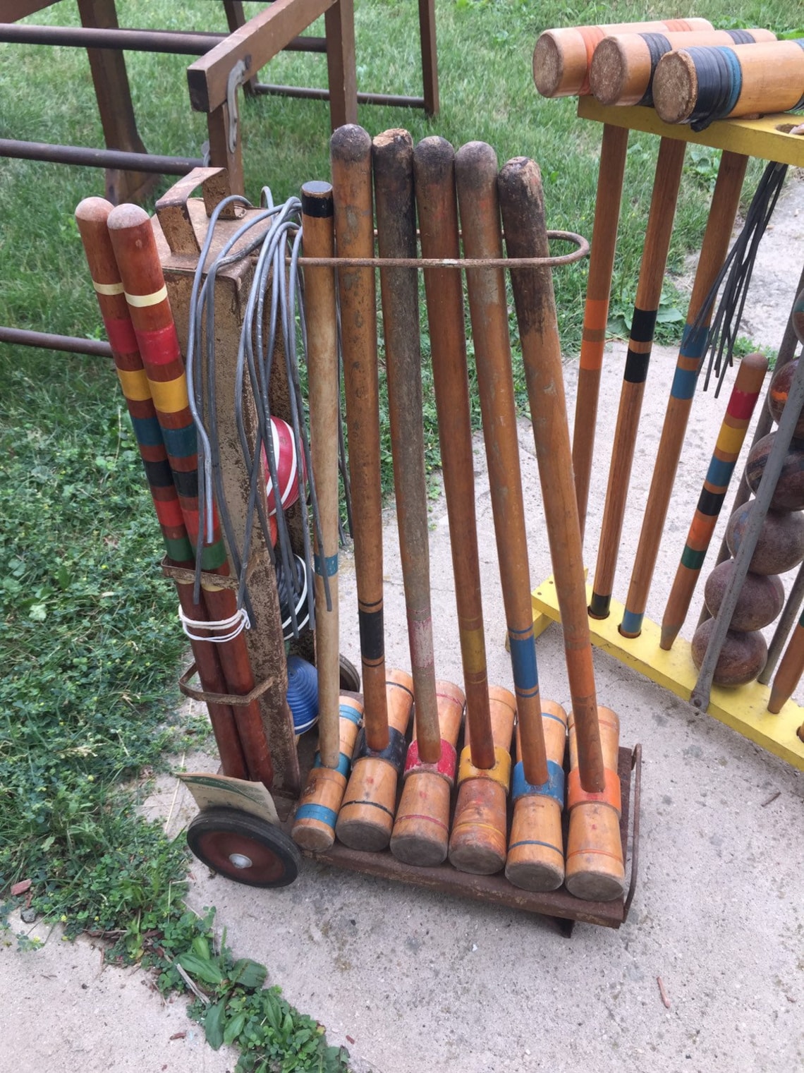 Vintage Six Player Wood Croquet Set With Metal Crate Holder Etsy