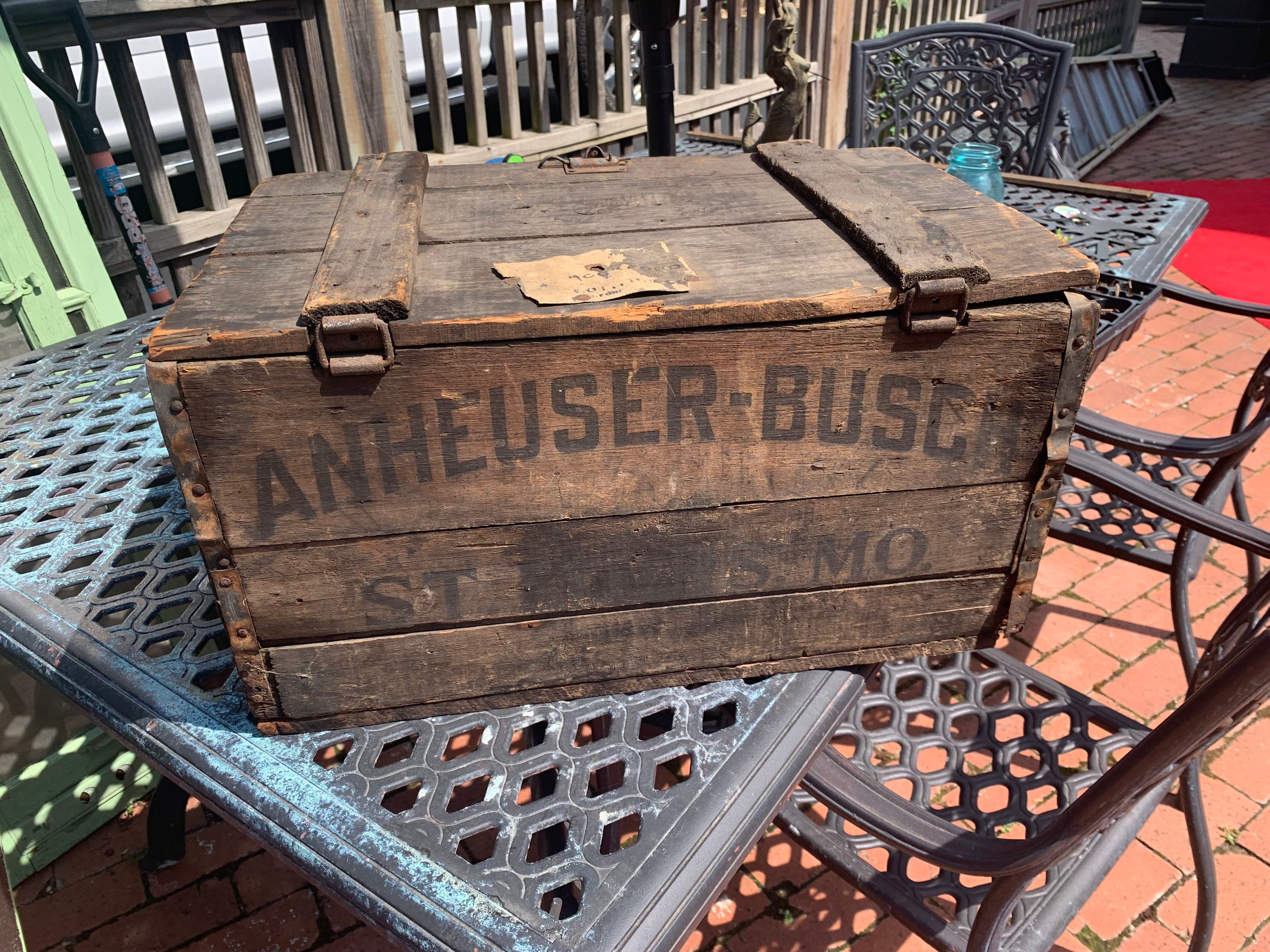 Antique Wood Old King Beer Crate Box With Hinged Lid Authentic