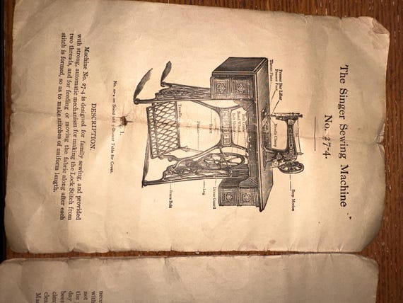 Vintage Early 1900s Singer Sewing Machine Model 27-4 Instruction